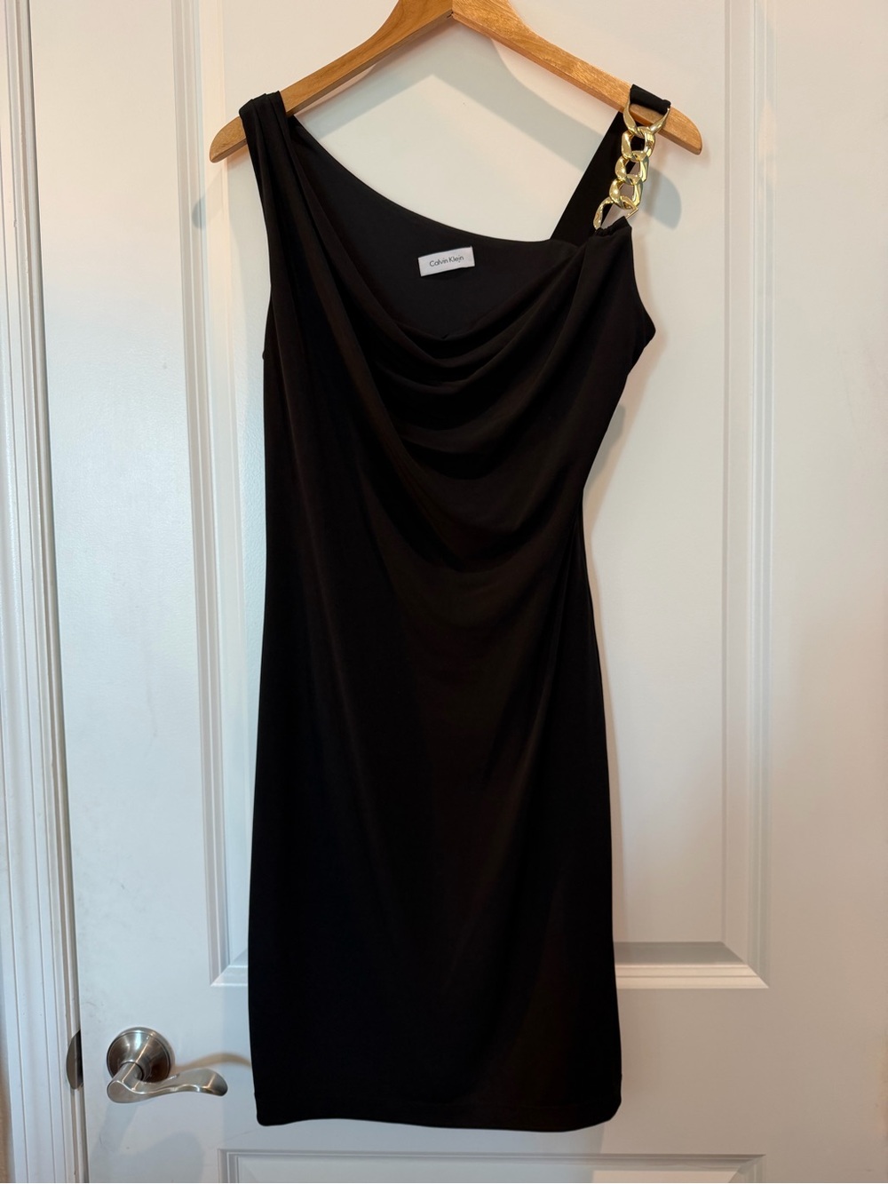 Calvin Klein Black One Shoulder Chain Strap Cocktail Dress Estimated‎ Medium